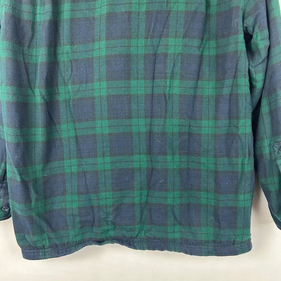 LL Bean Fleece Lined Flannel Shirt Jacket Shacket Green Plaid 298189 Mens Size M - Picture 7 of 7